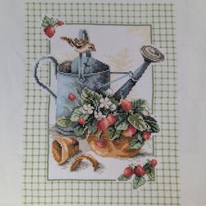 Marjolein Bastin Cross Stitch Finished Home Made Spring Joy Bird Watercan